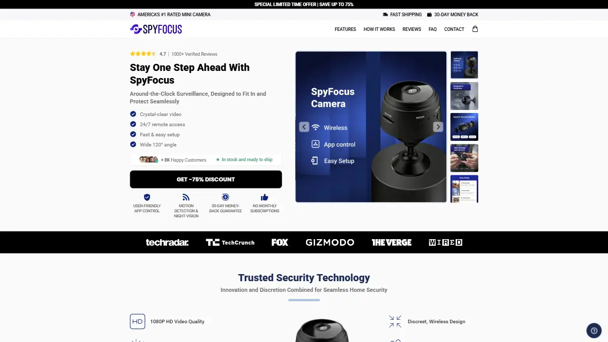 SpyFocus Security Camera OFFICIAL: 75% OFF – Price $29.45 + 30-Day Guarantee